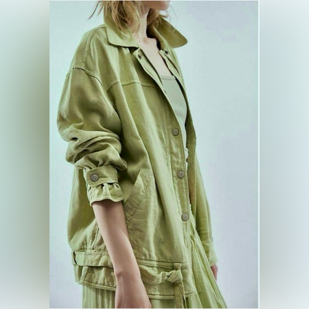 FREE PEOPLE We The Free Lola Linen Jacket SZ Medium Light Green New With Tags